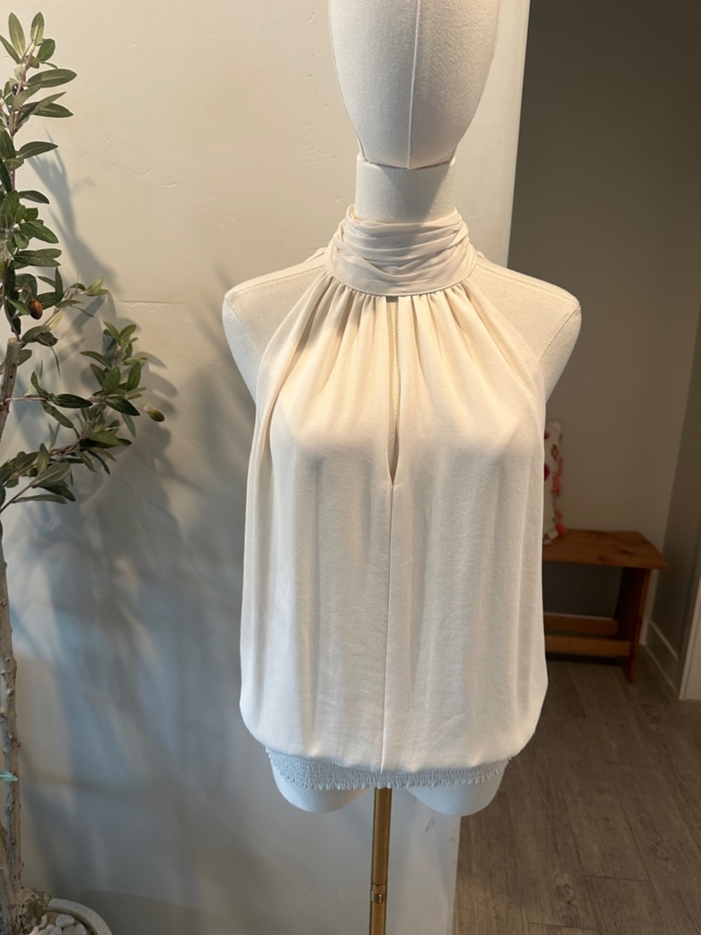 Ramy‎ Brook “Sunny” Halter Smocked Waist Sleeveless Cream Blouse New! - Picture 7 of 11